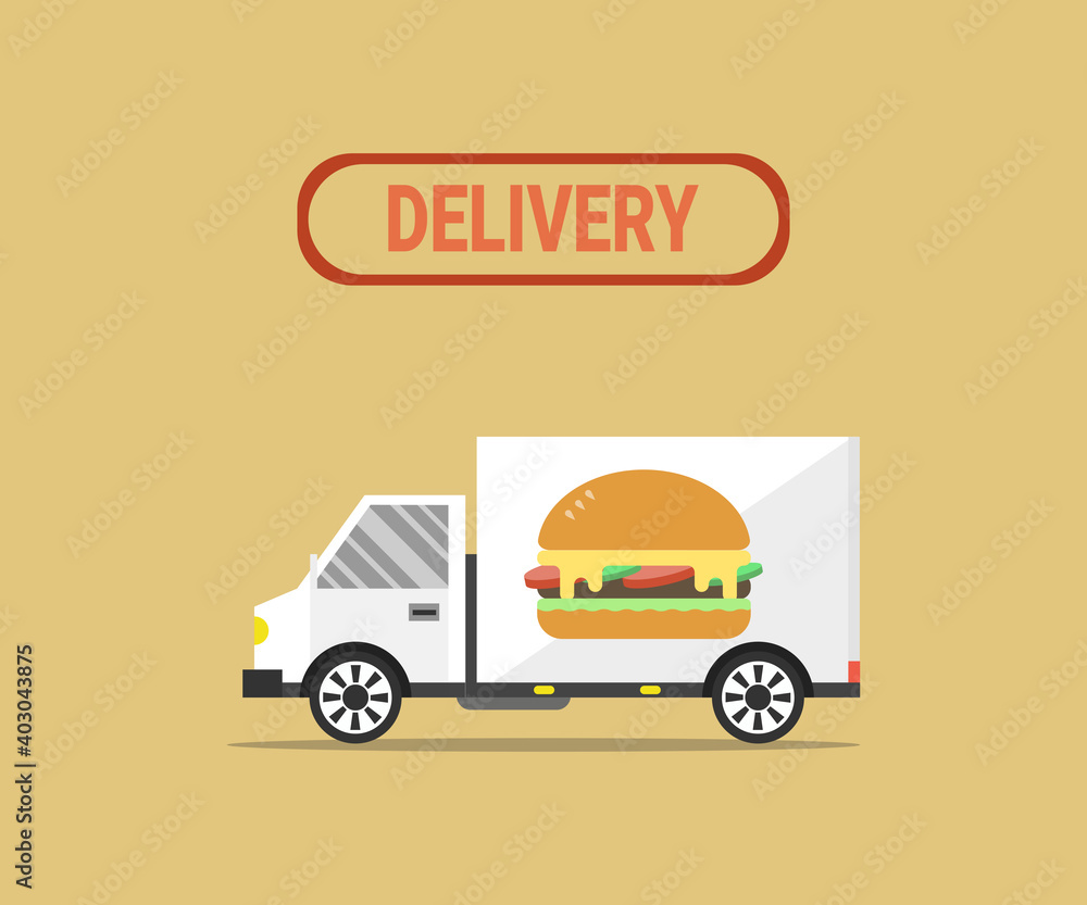 Vector illustration of van free and fast delivering burger. Vector illustration of van free and fast delivering burger.