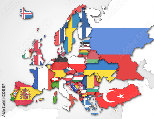 3D Karte von Europa mit Flaggen Staaten