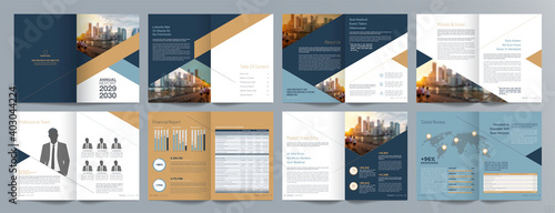 Corporate business presentation guide brochure template, Annual report, 16 page minimalist flat geometric business brochure design template, A4 size. photo