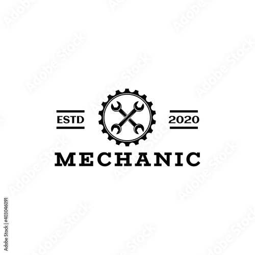 Crossed Wrench and Gear Icon Vector Logo Design