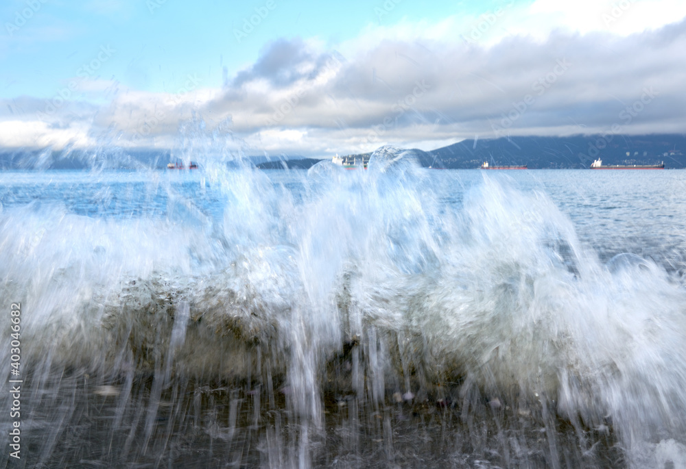 Jericho Beach Waves. Jericho Beach on English Bay in the morning. In the background are the North Shore Mountains. Vancouver, British Columbia, Canada.
Jericho Beach Waves. Jericho Beach on English Bay in the morning. In the background are the North Shore Mountains. Vancouver, British Columbia, Canada.