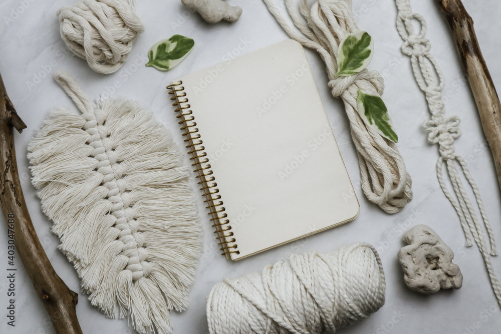 Fototapeta premium Set if tools for macrame on light background