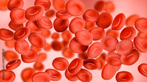 Bild auf Leinwand Group of red blood cells or erythrocytes close-up 3D rendering illustration
