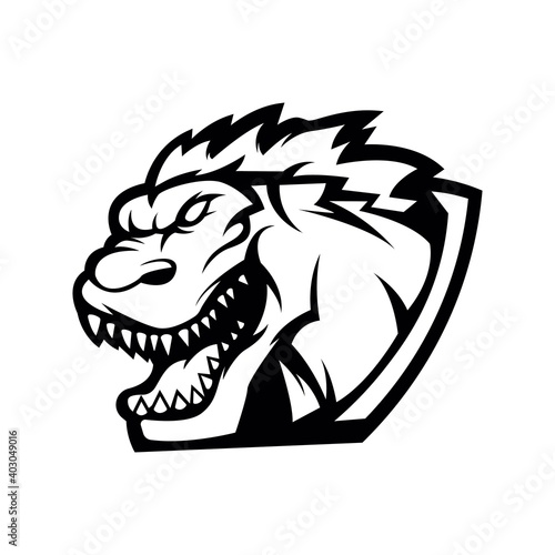 Angry Godzilla illustration black and white logo for sport team. photo