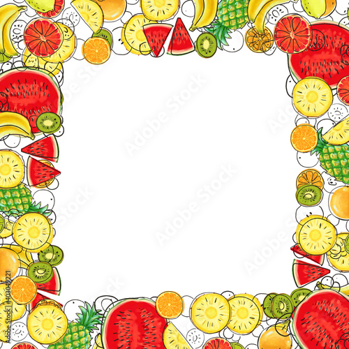 Hand drawn Exotic Fruit frame isolated on white background