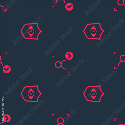 Set Shield eye scan and Face recognition on seamless pattern. Vector.