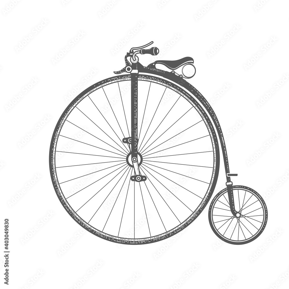 Penny-farthing, retro bicycle with large front wheel, vintage bike of 1870s,  vector Stock Vector | Adobe Stock