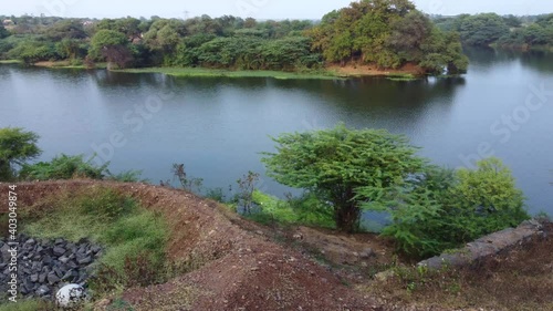 Aerial footage of scene at the confluence of rivers BhimaBhama and Indrayni at Tulapur near Pune India. photo