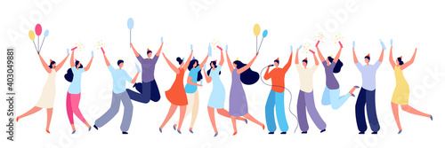 Birthday party concept. Colleagues congratulated, friends surprise event. Isolated people celebration with cake drinks utter vector banner. Congratulation and smiling, champagne and celebration photo