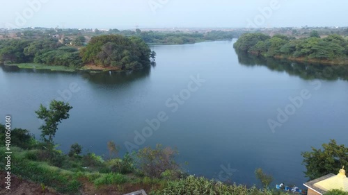 Aerial footage of scene at the confluence of rivers BhimaBhama and Indrayni at Tulapur near Pune India. photo