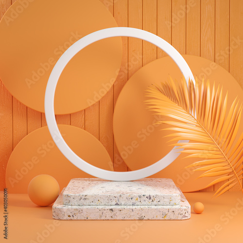 Wallpaper Mural Mockup Step Stone Display With Palm Leaf On Orange Abstract Background 3d Render Torontodigital.ca