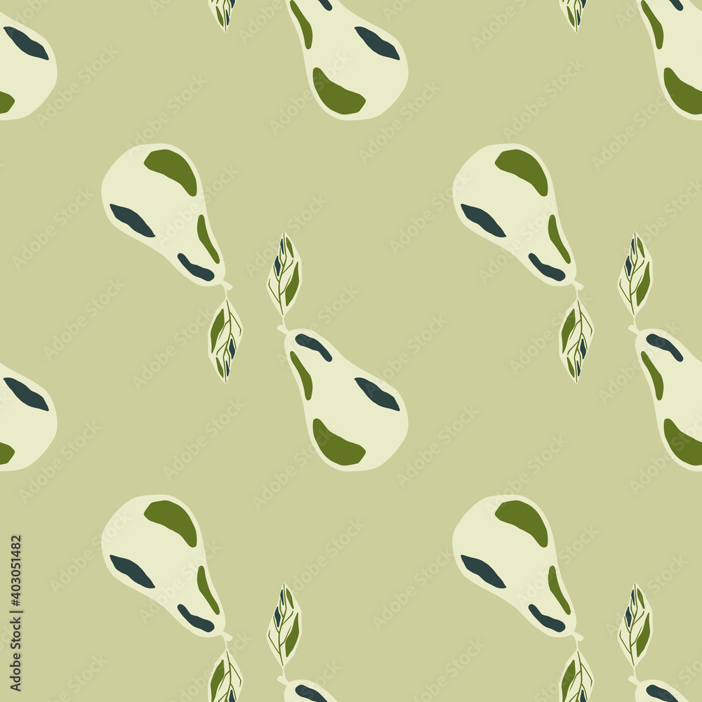 Naklejka premium Seamless creative pattern with hand drawn pear ornament on light green pastel background.