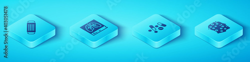 Set Isometric Medical protective mask, Lungs x-ray, Psoriasis or eczema rash and Medicine pill tablet icon. Vector.