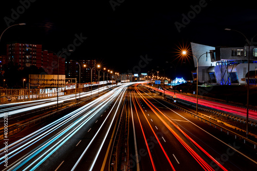 Traffic lights at night in malaga. 