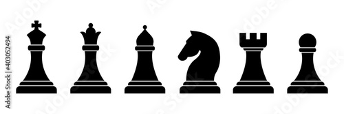 Chess piece icons set. Smart board game elements. Chess silhouettes vector illustration isolated on white.