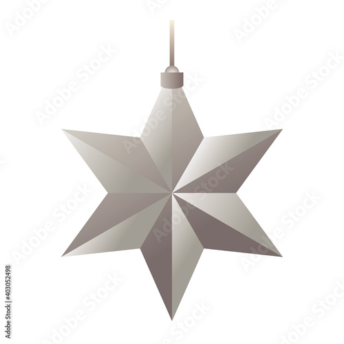 happy merry christmas silver star with six pointed hanging