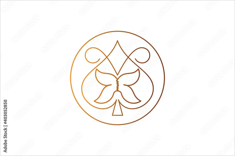 butterfly and ace logo design with line style
