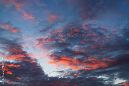 Fiery orange sunset sky. Beautiful dramatic sky.