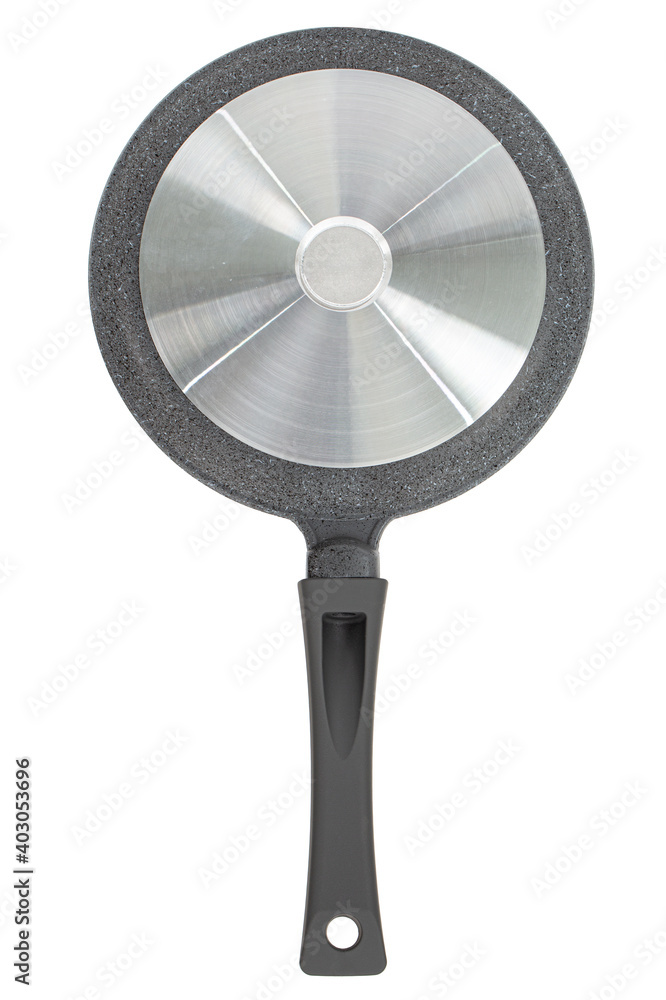 Obraz premium Grey frying pan with non-stick, rear view, isolated on white background