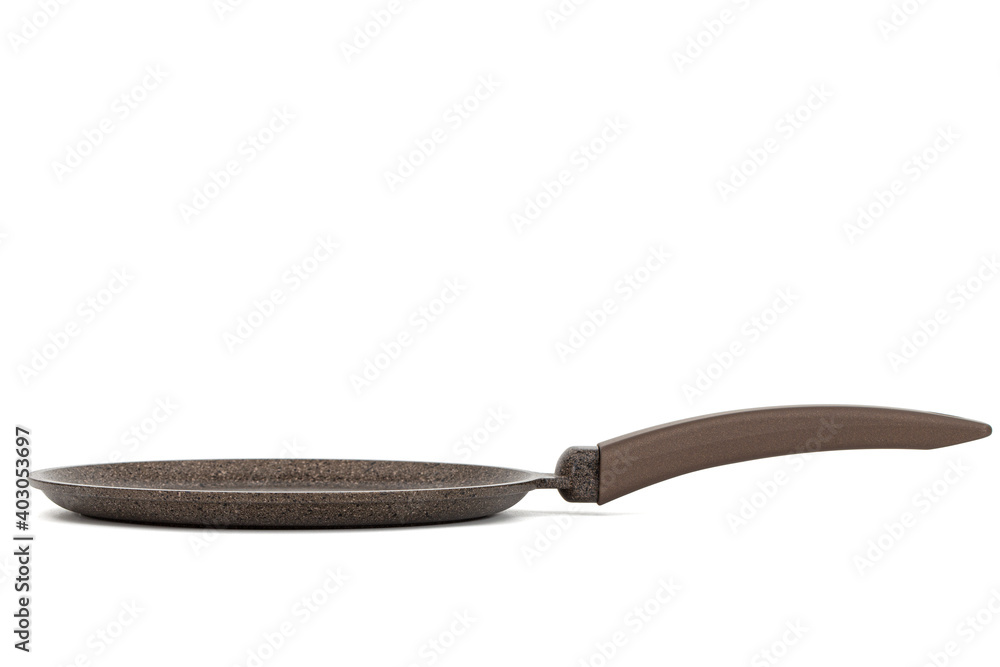 Brown frying pan with non-stick, isolated on white background