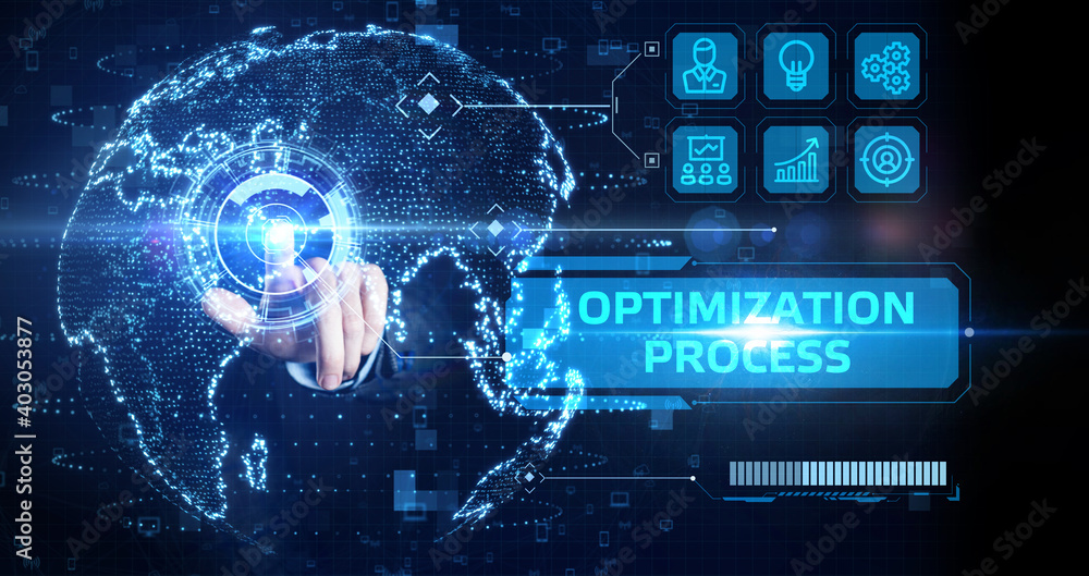Optimization Software Technology Process System Business concept. Business, Technology, Internet and network concept.