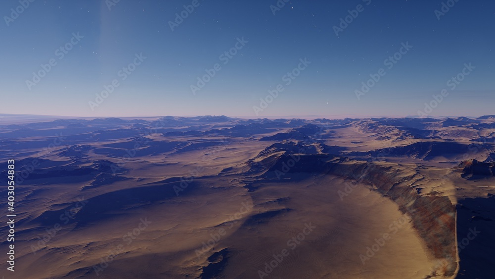 Fototapeta premium alien planet landscape, science fiction illustration, view from a beautiful planet, beautiful space background 3d render 