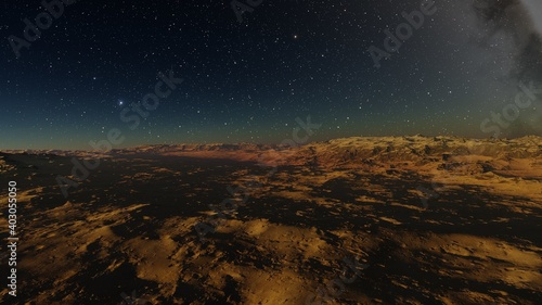 alien planet landscape, science fiction illustration, view from a beautiful planet, beautiful space background 3d render  © ANDREI