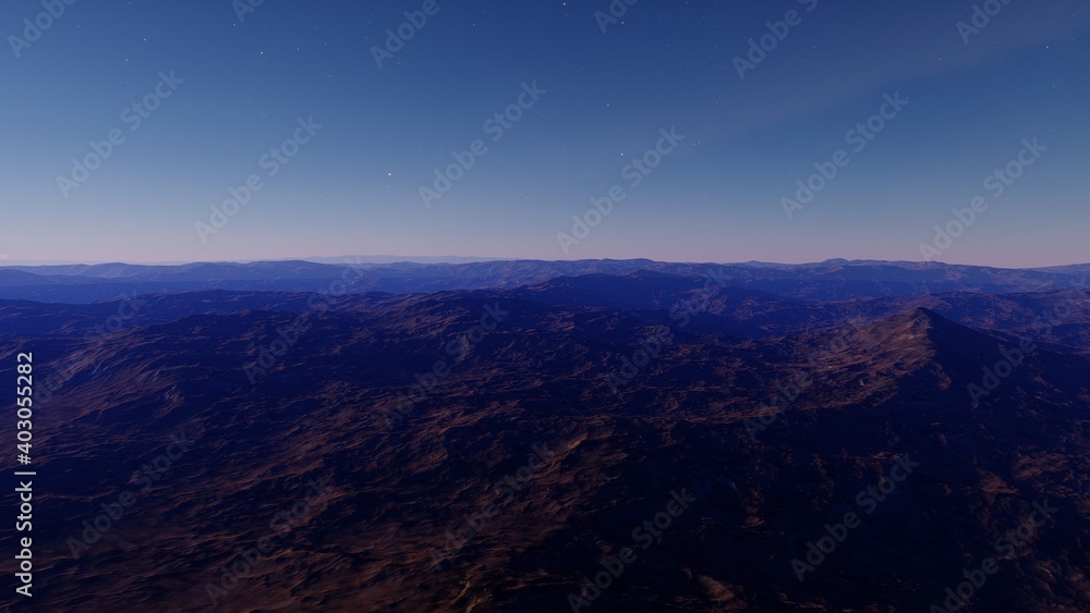 Fototapeta premium alien planet landscape, science fiction illustration, view from a beautiful planet, beautiful space background 3d render 