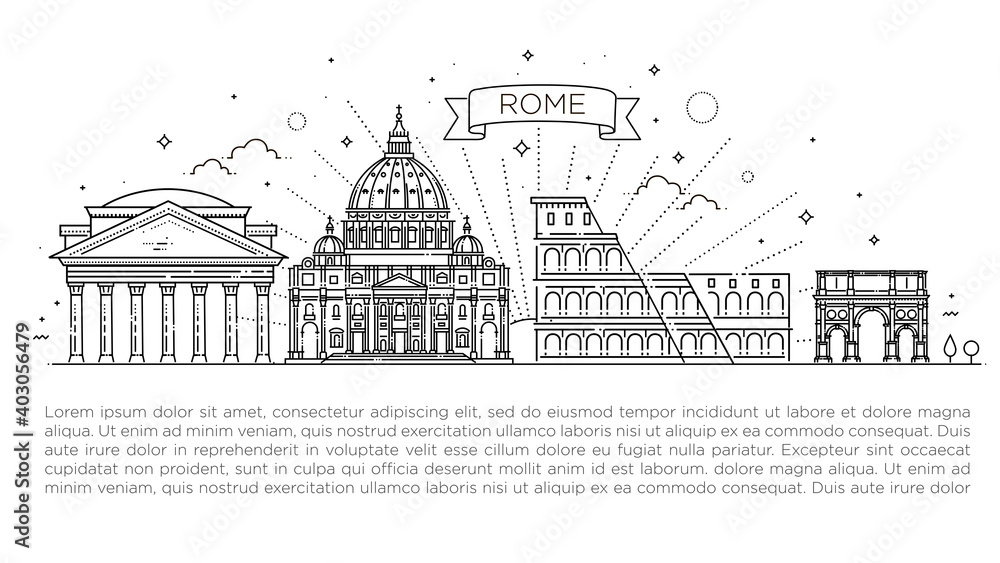 Linear vector icon for Vatican Rome Italy. Tourist attractions of Rome