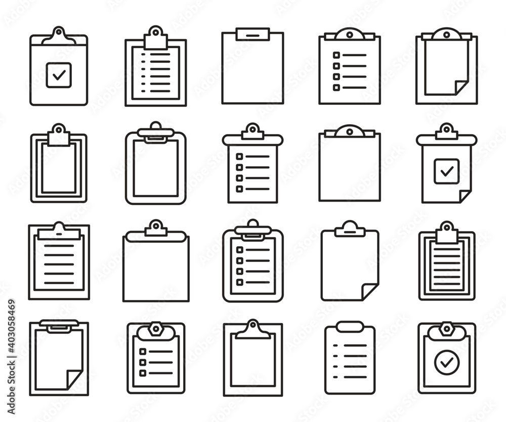 clipboard and document icons vector set line design - obrazy, fototapety, plakaty 