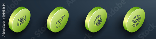 Set Isometric line Genetic engineering modification, Genetically modified apple, meat and No GMO icon. Vector.
