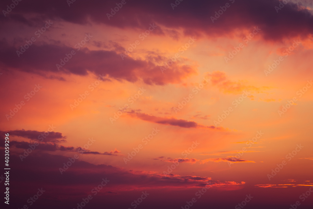 Beautiful colorful dramatic sky with clouds at sunset