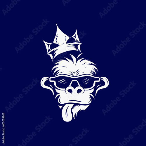 Funny funky monkey Line. Pop Art logo. Colorful design with dark background. Abstract vector illustration. Isolated black background for t-shirt