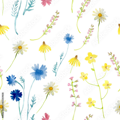 Seamless pattern wrapping paper Wallpaper field of wildflowers