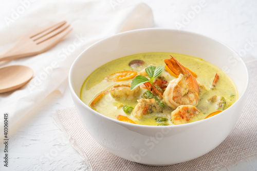Green Curry with shrimp.Thai style spicy food.