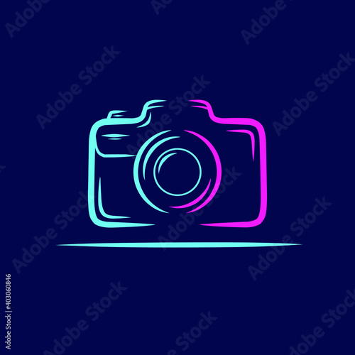 Camera dslr Line. Pop Art logo. Colorful design with dark background. Abstract vector illustration. Isolated black background for t-shirt