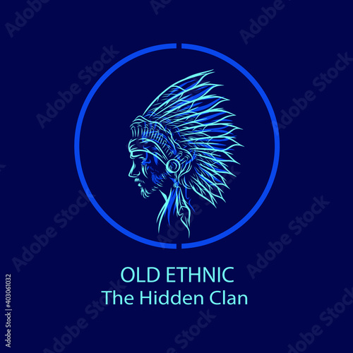 Apache indian warrior hero Line. Pop Art logo. Colorful design with dark background. Abstract vector illustration. Isolated black background for t-shirt, poster