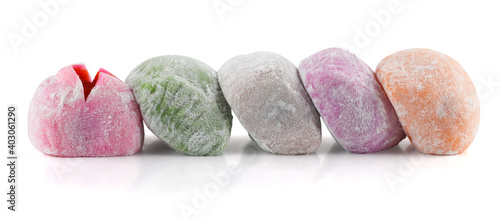 The colorful mochi Japanese dessert isolated on white background,  Clipping path. photo