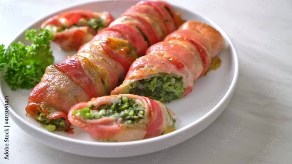 baked bacon roll stuffed spinach and cheese baked bacon roll stuffed spinach and cheese