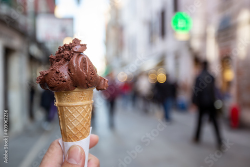 Man holding a gelato ice cream in Venice