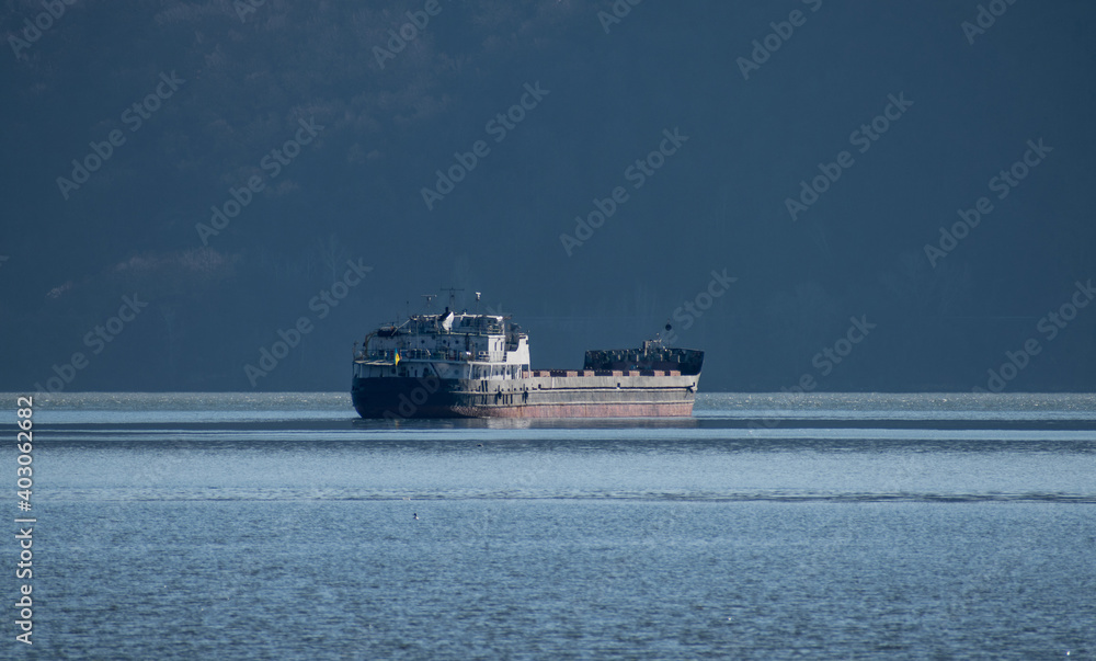 Old industrial ship, transporter of goods on the Danube