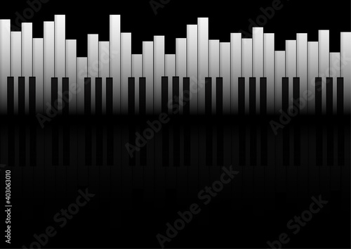 Vector : Piano and music notes symbol with reflect on black background