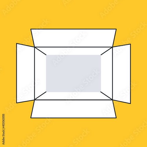 An open empty box with a view from the above. You can put something inside or place a text. Flat thin line elegant vector illustration on white.