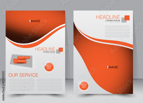 Abstract flyer design background. Brochure template. Can be used for magazine cover, business mockup, education, presentation, report. a4 size with editable elements. Orange color.
