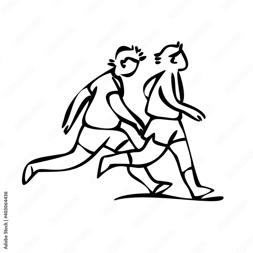 two teenagers are training. running competitions at school. line drawing. doodle style two teenagers are training. running competitions at school. line drawing. doodle style