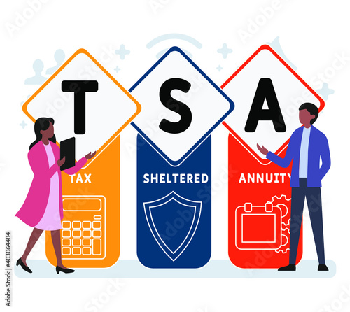 Flat design with people. TSA - Tax Sheltered Annuity acronym, business concept background.   Vector illustration for website banner, marketing materials, business presentation, online advertising.