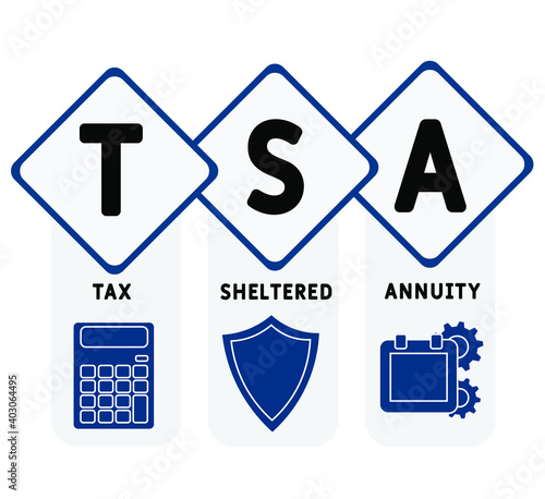 TSA - Tax Sheltered Annuity acronym. business concept background.  vector illustration concept with keywords and icons. lettering illustration with icons for web banner, flyer, landing page