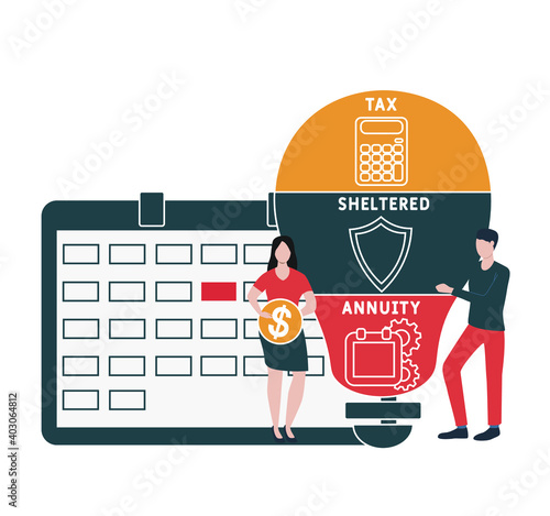 Flat design with people. TSA - Tax Sheltered Annuity acronym, business concept background.   Vector illustration for website banner, marketing materials, business presentation, online advertising.