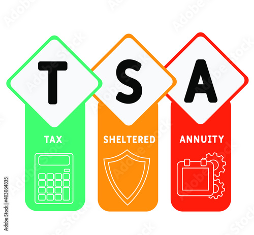 TSA - Tax Sheltered Annuity acronym. business concept background.  vector illustration concept with keywords and icons. lettering illustration with icons for web banner, flyer, landing page