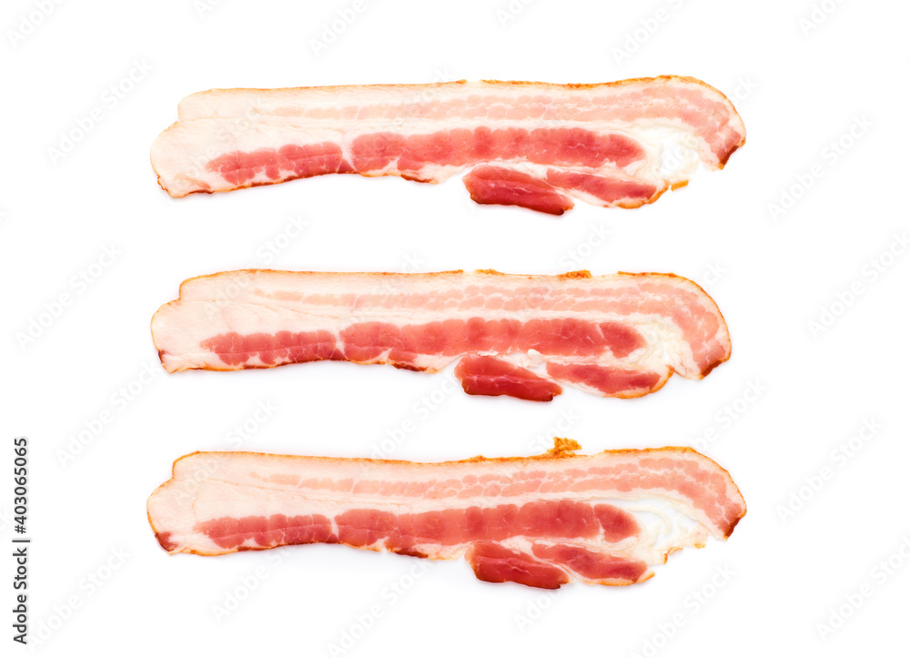 Raw bacon slice isolated on white Raw bacon slice isolated on white